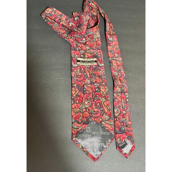 Vintage M.C. Escher Tie – 100% Silk Made in Italy – Red Black Yellow Animal - Picture 2 of 5